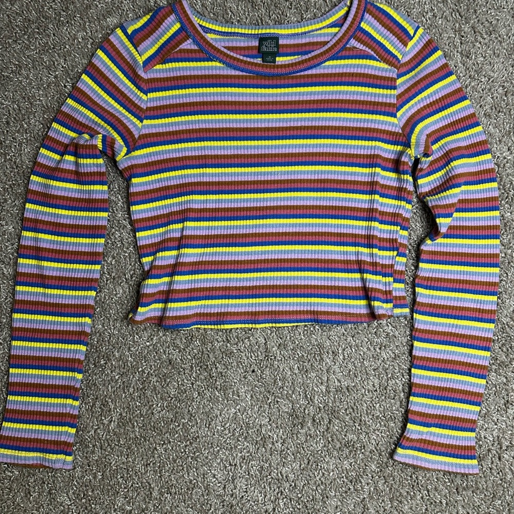 Wild Fable Pink and Brown Ribbed Crop Long Sleeve Tee